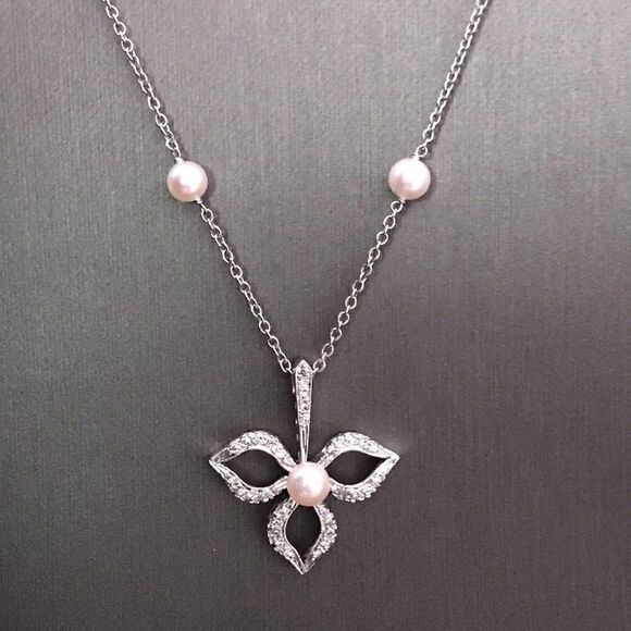 Diamond Akoya Pearl Necklace 14k Gold 5.75 mm 18.5" Certified $3,950 818062 - Picture 11 of 12